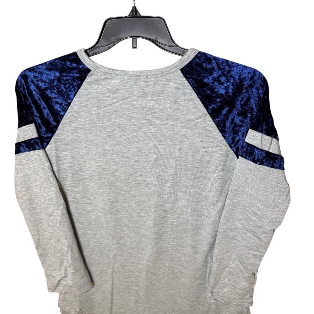 Hailey & Co. Gray w/ Navy Blue Velvet Raglan Long Sleeve Baseball Tee Super Soft